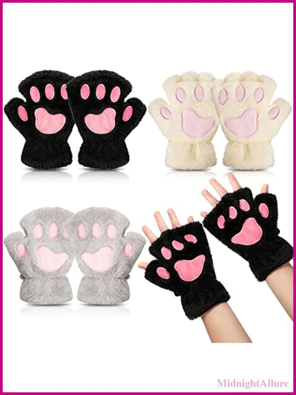 Faux Fur Cat Paw Fingerless Gloves Plush Cosplay Mittens